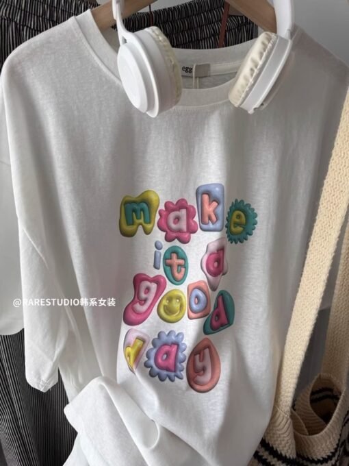 Vapetix S-3XL  Korean Foreign Trade 21 Cotton - 210g 100% Cotton Summer Casual Loose Cartoon Print Short Sleeve T- - Obrázek 9