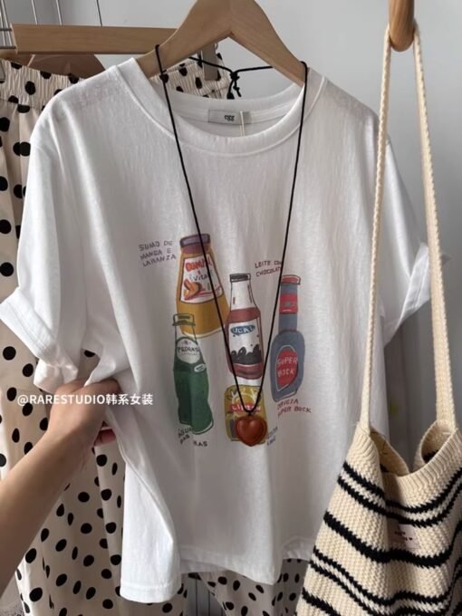 Vapetix S-3XL  Summer 2025 21 Piece Pure Cotton - 210g 100% Cotton Relaxed Loose Cartoon Print Short-Sleeve T-Shir - Afbeelding 2