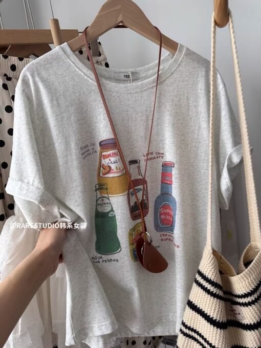 Vapetix S-3XL  Summer 2025 21 Piece Pure Cotton - 210g 100% Cotton Relaxed Loose Cartoon Print Short-Sleeve T-Shir - Afbeelding 5