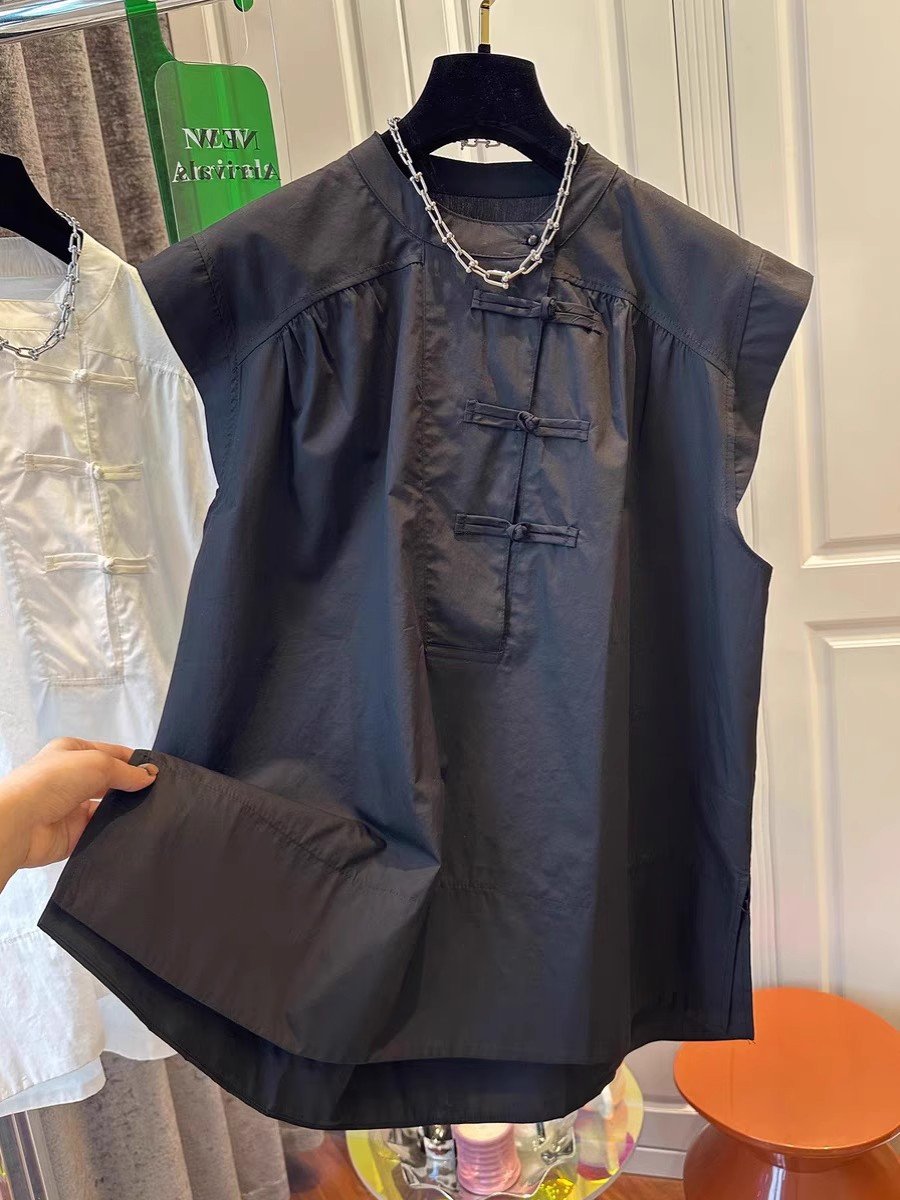 Vapetix Plus size L-M Summer dress new Korean style pure color large size women's new Chinese style national wind button- – Bild 3