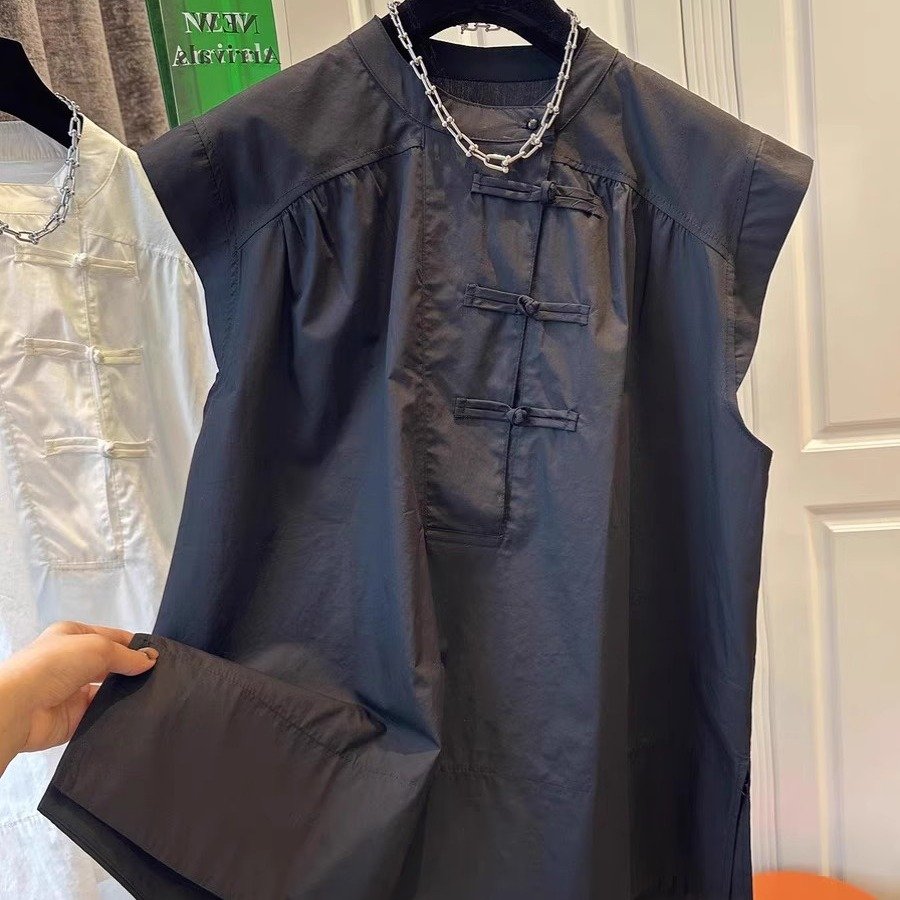 Vapetix Plus size L-M Summer dress new Korean style pure color large size women's new Chinese style national wind button- – Bild 4