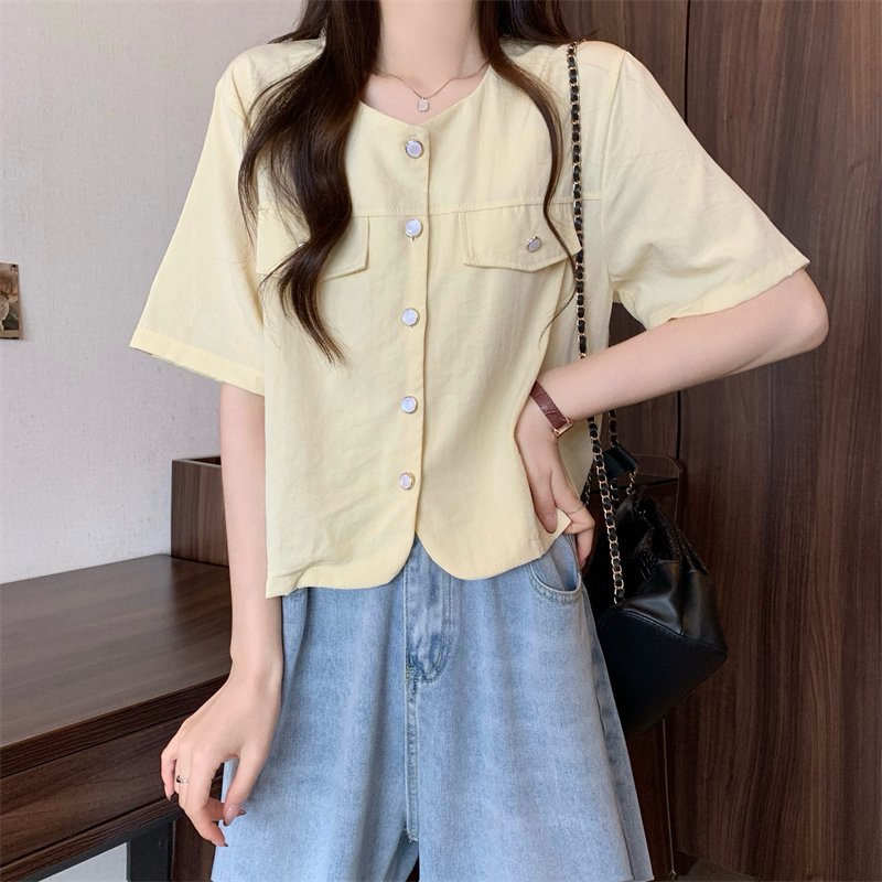 Vapetix Free Size-Free Size Shooted New Korean Style Design Sensibility Short Sleeve Square Collar Blouse Cardigan – Bild 8