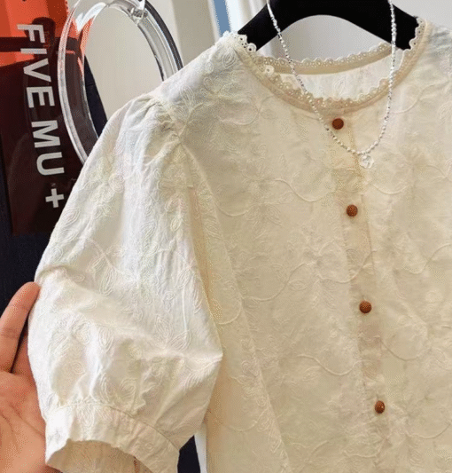 Vapetix Plus Size L-M  New Summer Large Women's Cotton-Linen Blouse High-end Linen Short Sleeve Loose Round Neck Shirt Sty - Afbeelding 3