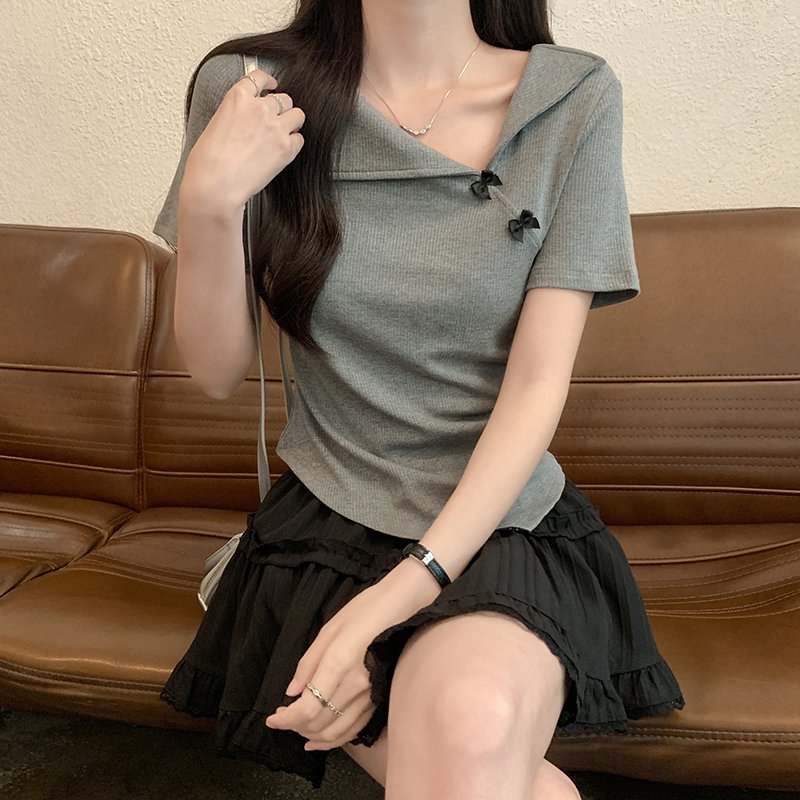 Vapetix S-XL 92% viscose 8% spandex French V-neck polo short-sleeve T-shirt for women summer hot girl short top - 图片 6