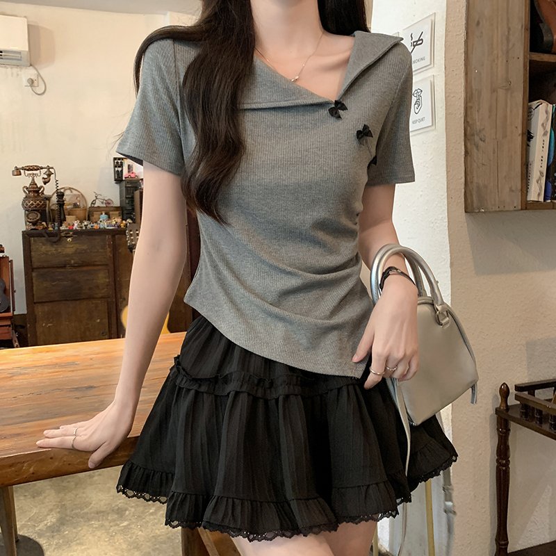 Vapetix S-XL 92% viscose 8% spandex French V-neck polo short-sleeve T-shirt for women summer hot girl short top - 图片 7