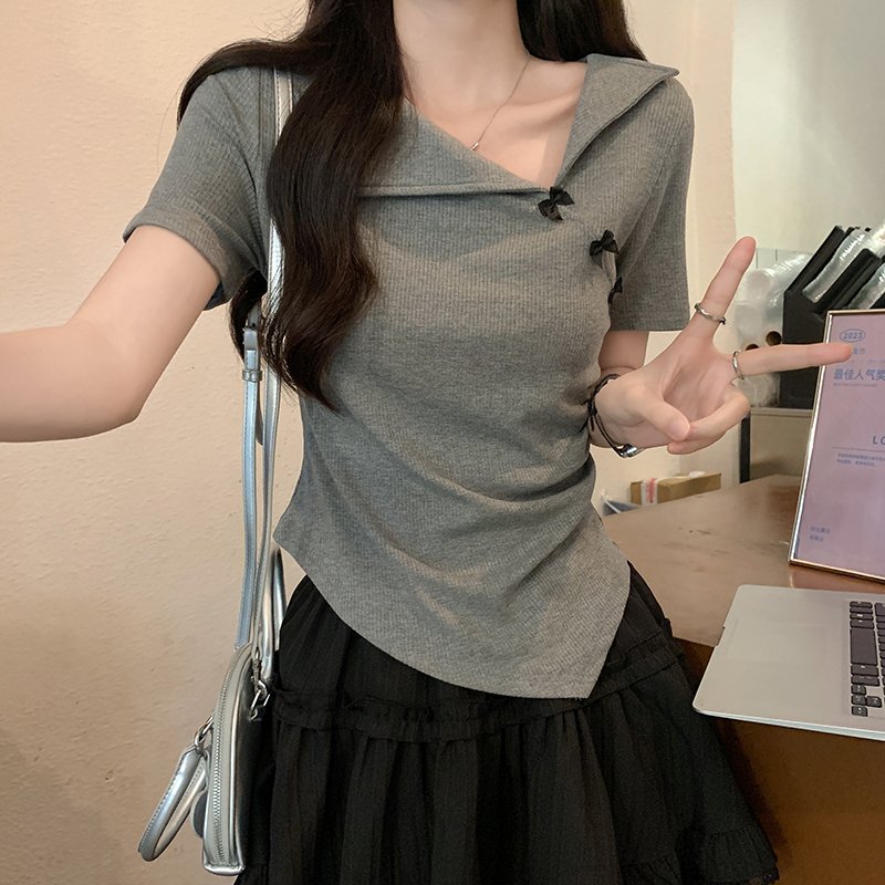 Vapetix S-XL 92% viscose 8% spandex French V-neck polo short-sleeve T-shirt for women summer hot girl short top - 图片 8