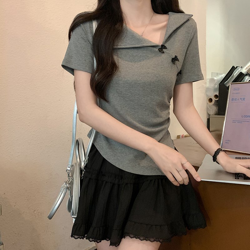 Vapetix S-XL 92% viscose 8% spandex French V-neck polo short-sleeve T-shirt for women summer hot girl short top - 图片 9