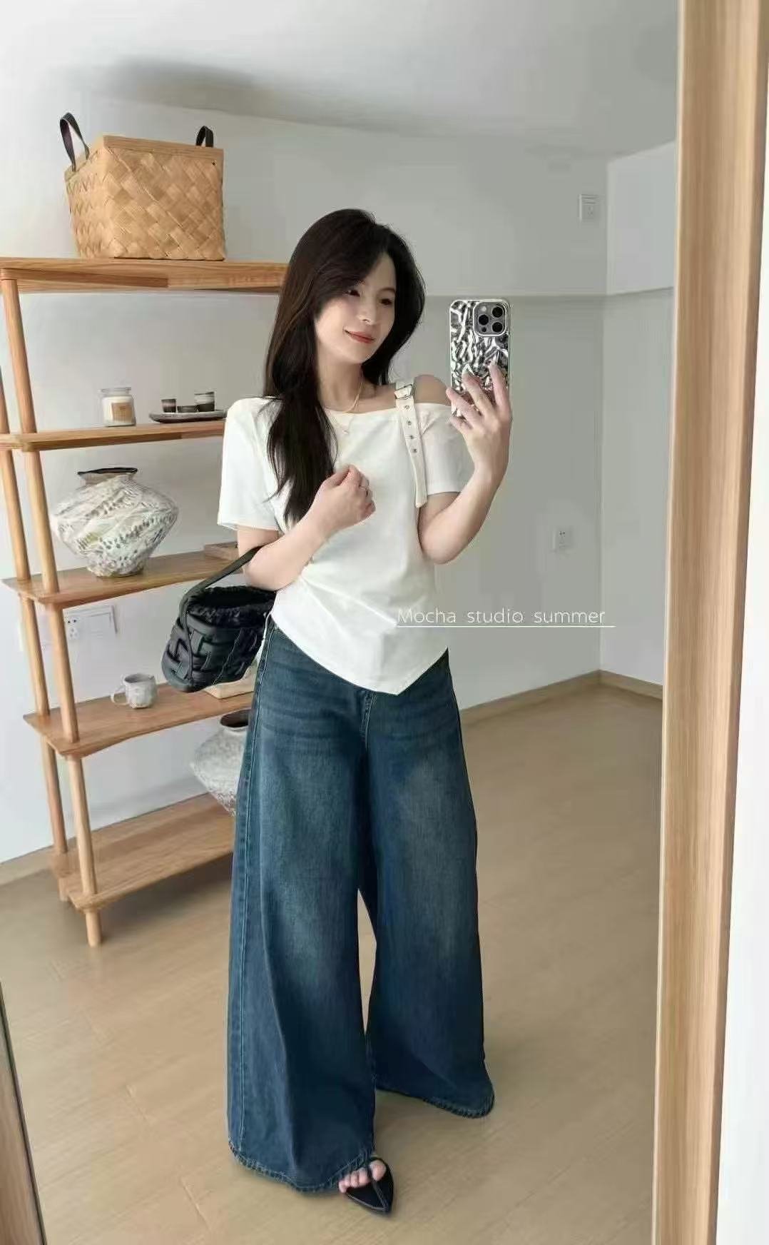 Vapetix Free Size-Free Size Summer New Korean Style Elegant Fashion Slimming Design Unusual Shoulder Straps Unique Short Sleeve