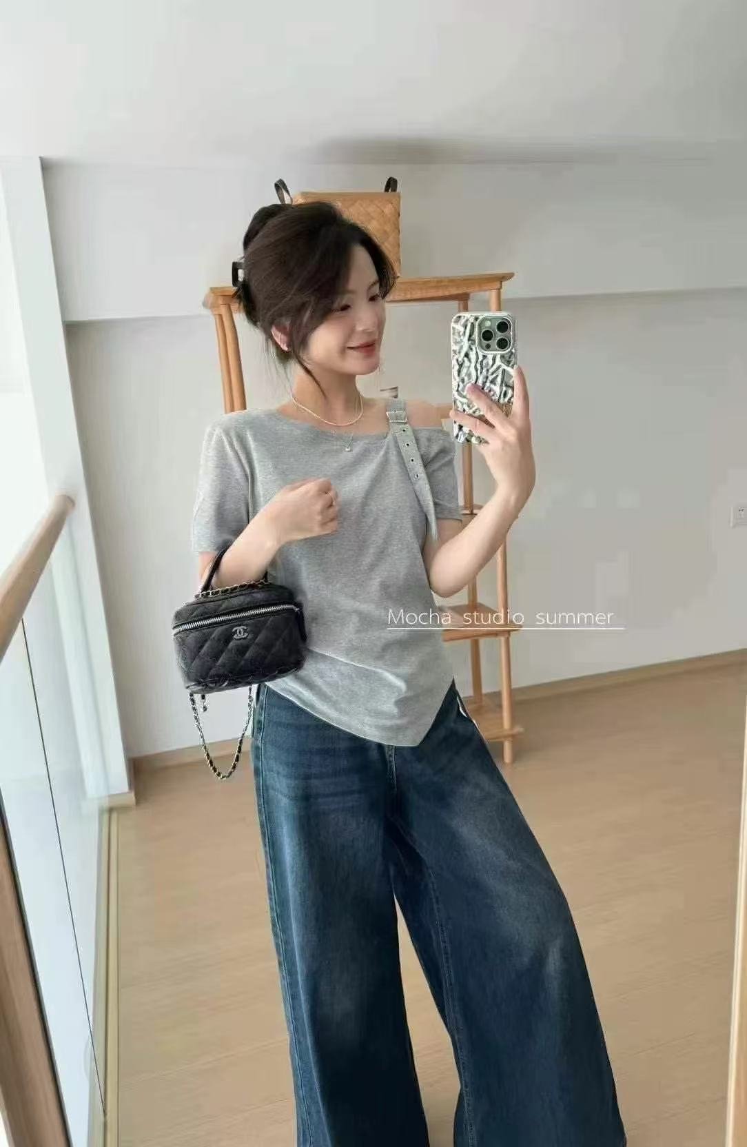 Vapetix Free Size-Free Size Summer New Korean Style Elegant Fashion Slimming Design Unusual Shoulder Straps Unique Short Sleeve – Bild 2