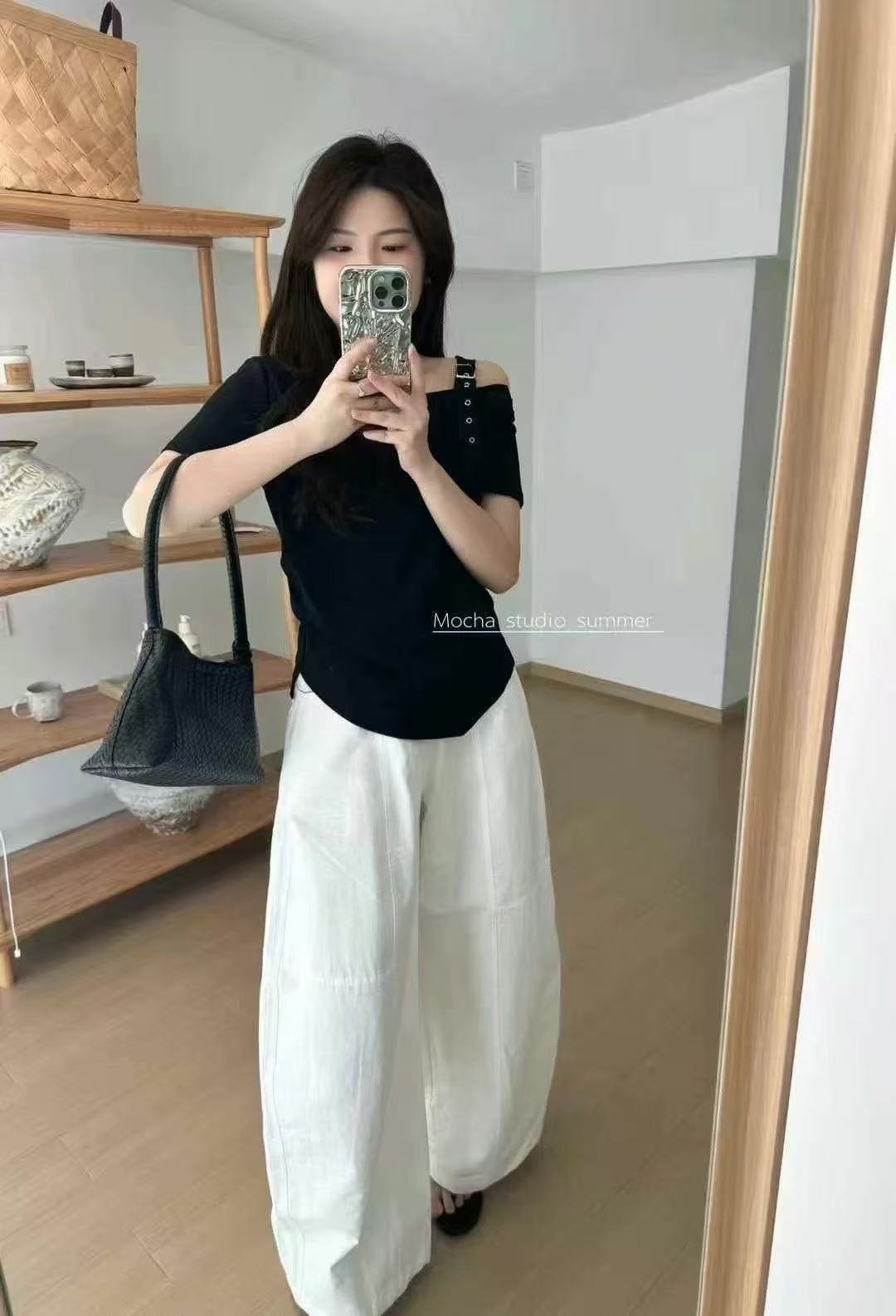 Vapetix Free Size-Free Size Summer New Korean Style Elegant Fashion Slimming Design Unusual Shoulder Straps Unique Short Sleeve – Bild 4