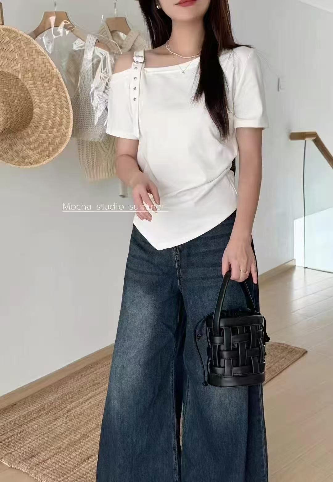 Vapetix Free Size-Free Size Summer New Korean Style Elegant Fashion Slimming Design Unusual Shoulder Straps Unique Short Sleeve – Bild 7