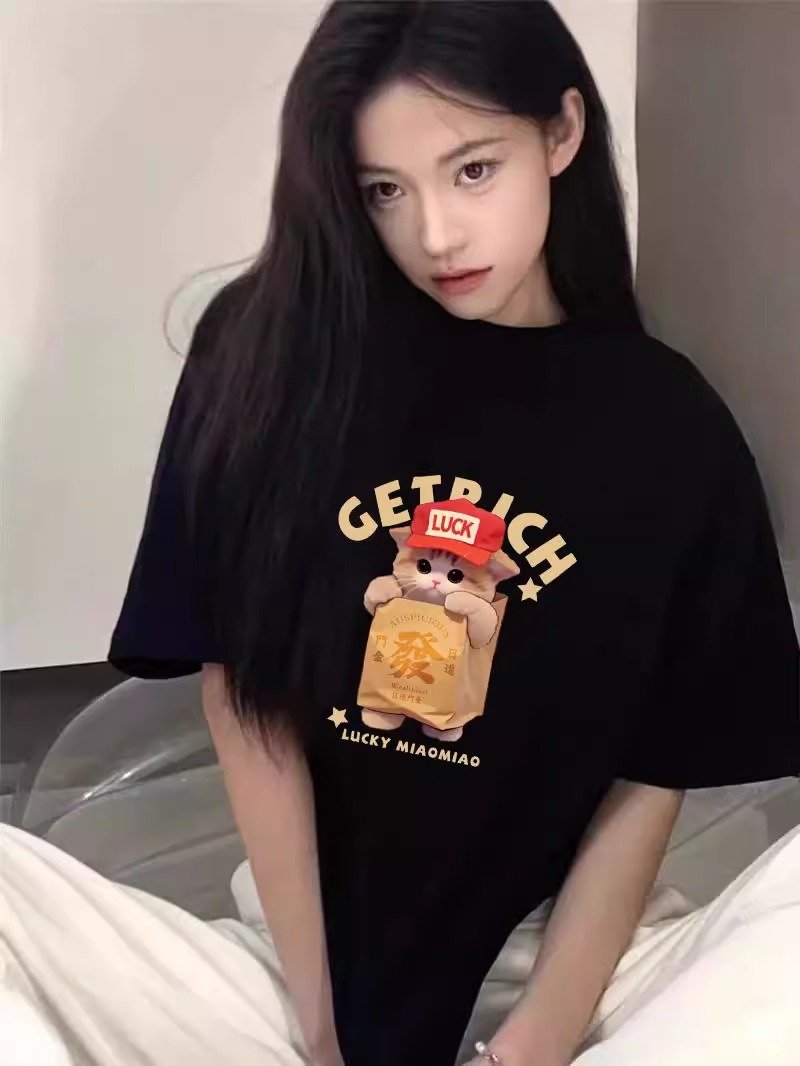 Vapetix S-3XL 2025 Summer 21 Piece Pure Cotton - 210g 100% Cotton Loose Casual Cartoon Print Short Sleeve T-Shirt