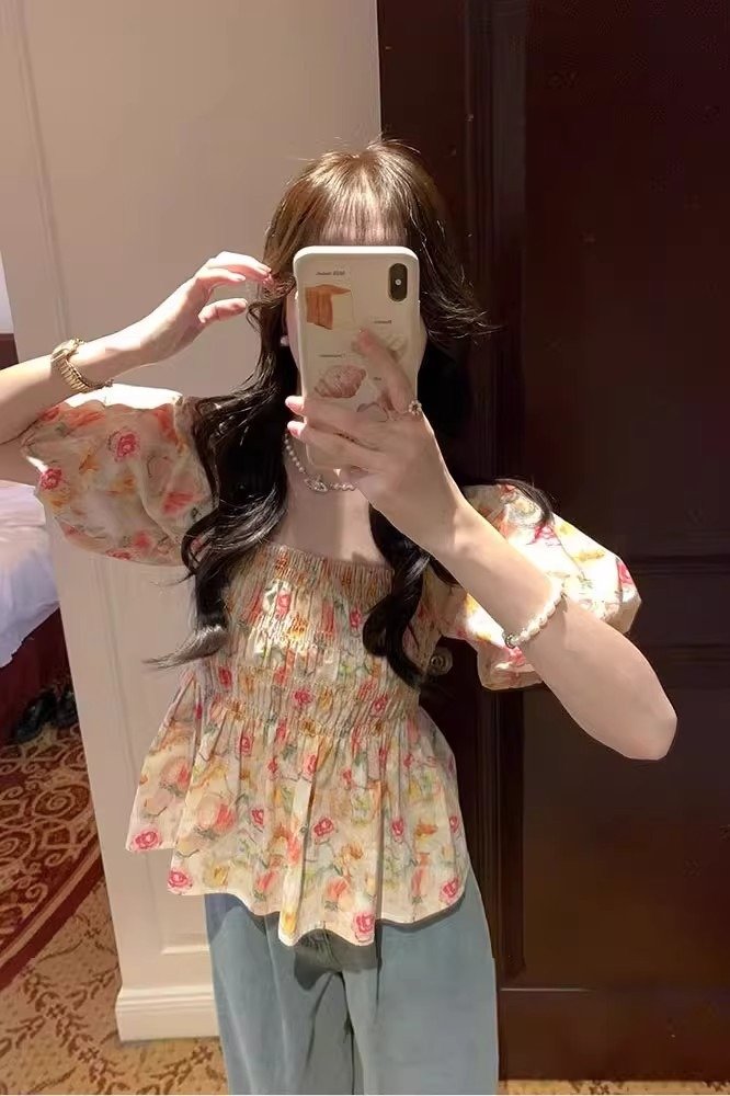 Vapetix M-3XL Korean Fashion New Design Square Collar Pleated Short Sleeve Shirt Women 2025 Summer New Loose Hide - 图片 6