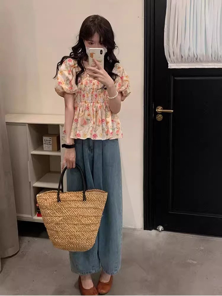 Vapetix M-3XL Korean Fashion New Design Square Collar Pleated Short Sleeve Shirt Women 2025 Summer New Loose Hide - 图片 7