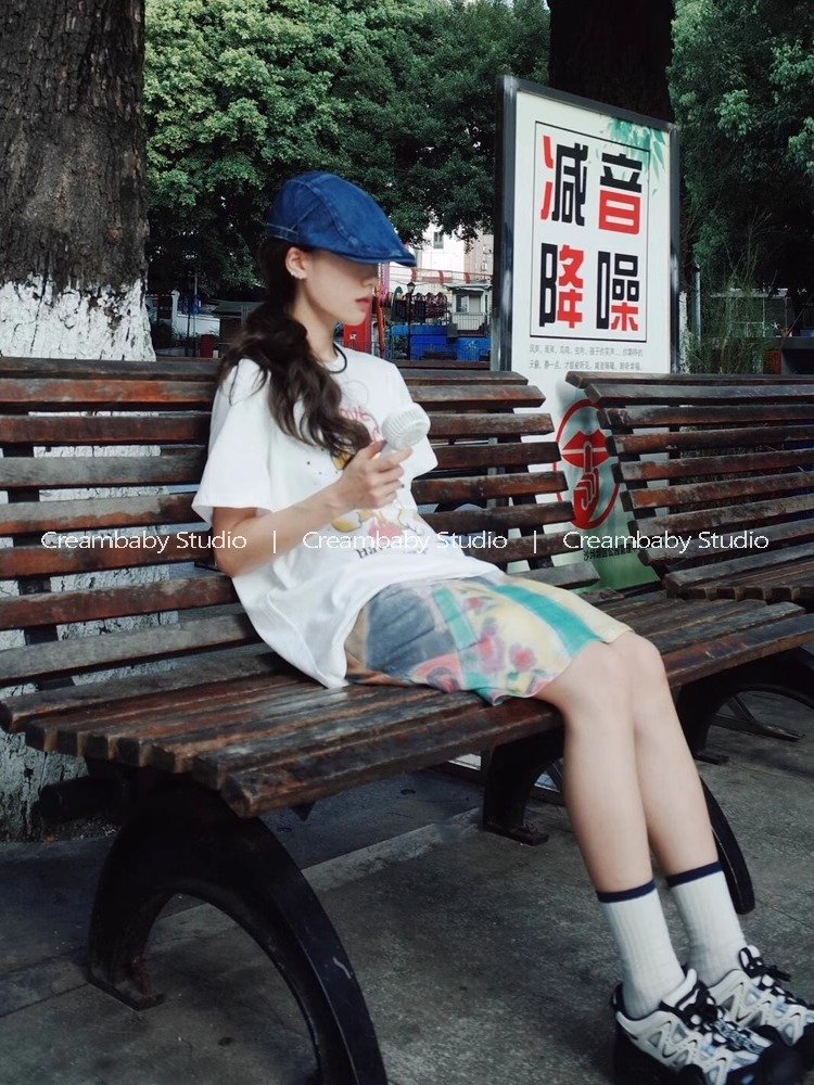 Vapetix S-3XL Korean Foreign Trade 21 Cotton - 210g 100% Cotton Summer Casual Loose Cartoon Print Short Sleeve T- - 图片 3