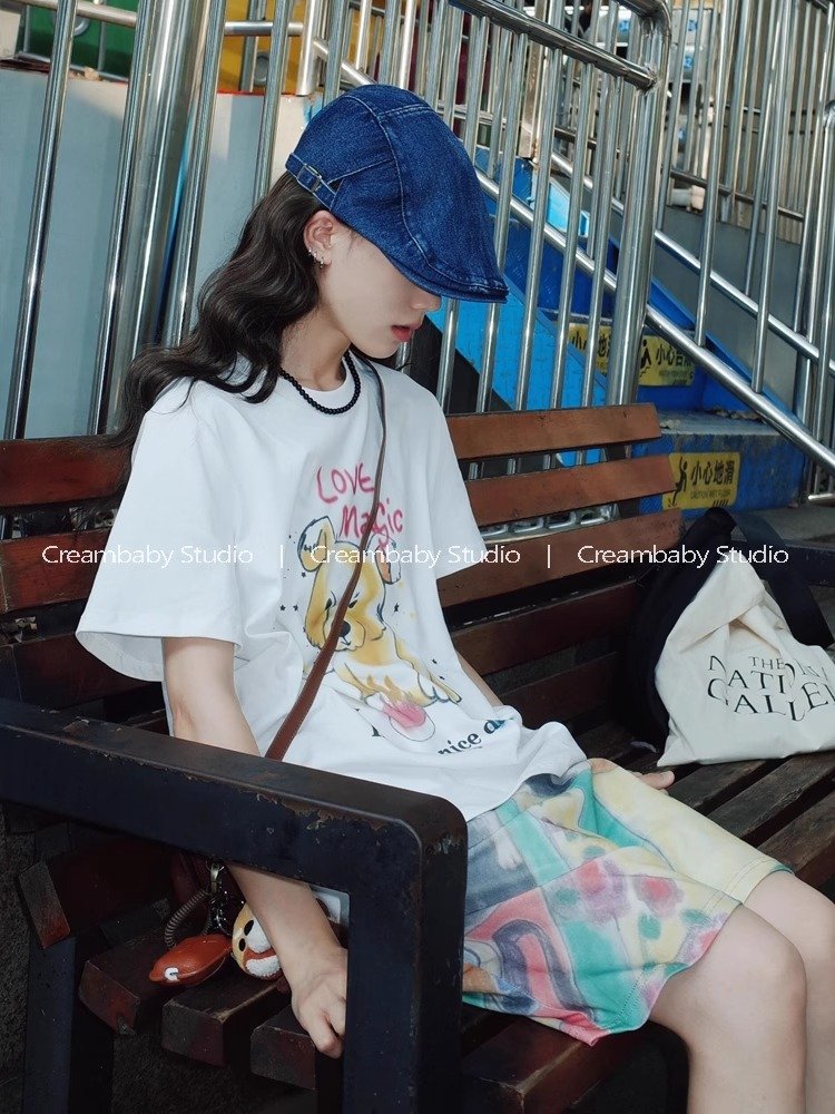 Vapetix S-3XL Korean Foreign Trade 21 Cotton - 210g 100% Cotton Summer Casual Loose Cartoon Print Short Sleeve T- - 图片 4