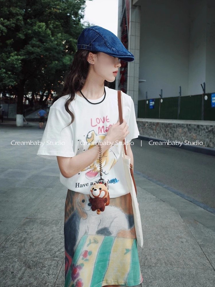 Vapetix S-3XL Korean Foreign Trade 21 Cotton - 210g 100% Cotton Summer Casual Loose Cartoon Print Short Sleeve T- - 图片 9