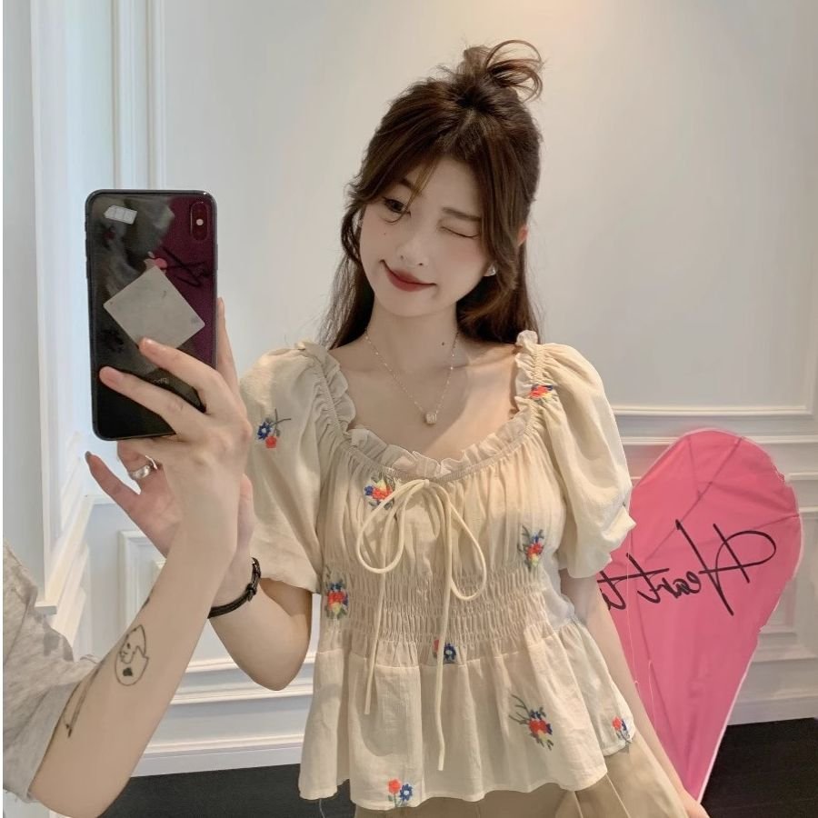 Vapetix S-3XL Original work one-shoulder bubble sleeve blouse women's top summer waist-cinch slimming stylish min