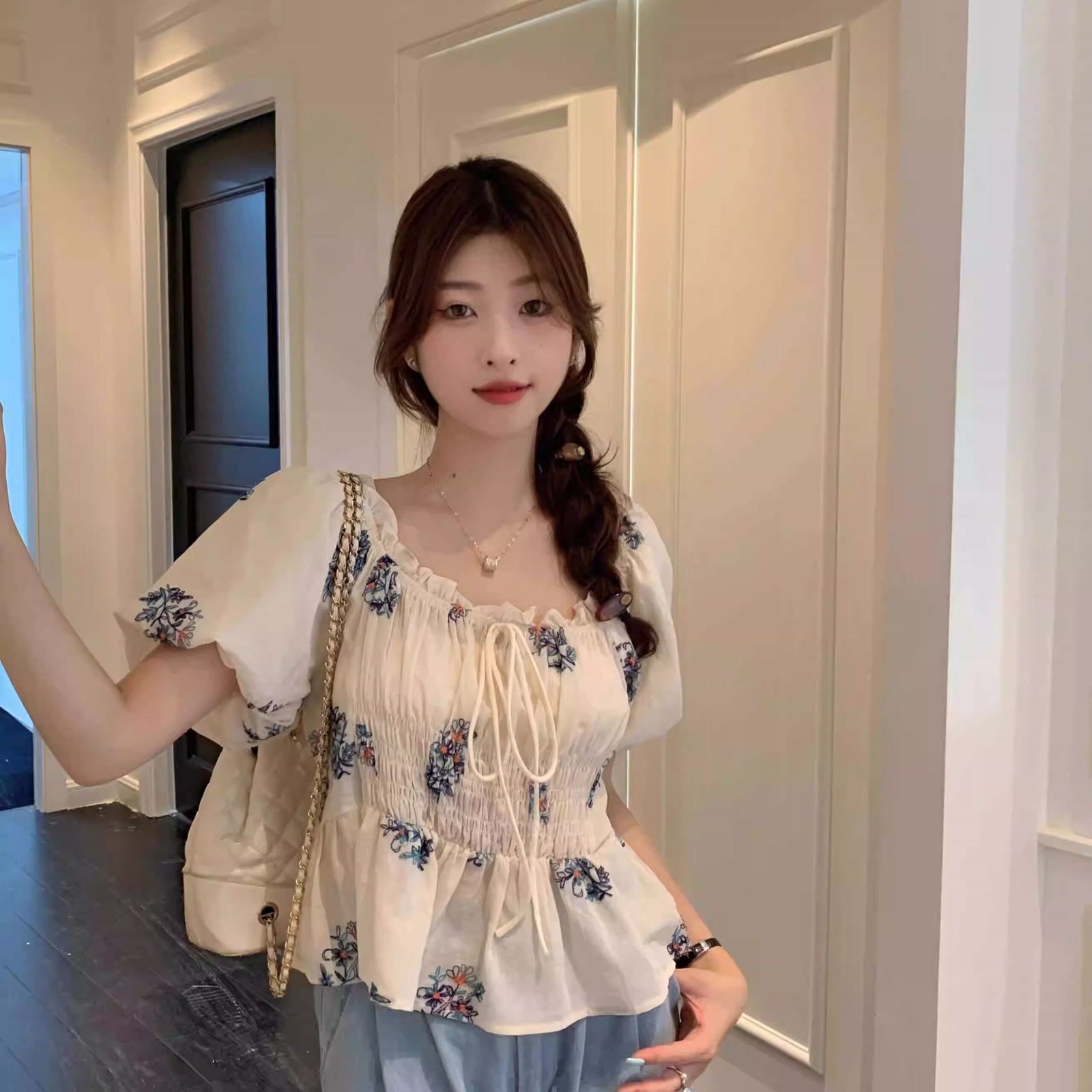 Vapetix S-3XL Original work one-shoulder bubble sleeve blouse women's top summer waist-cinch slimming stylish min – Bild 2