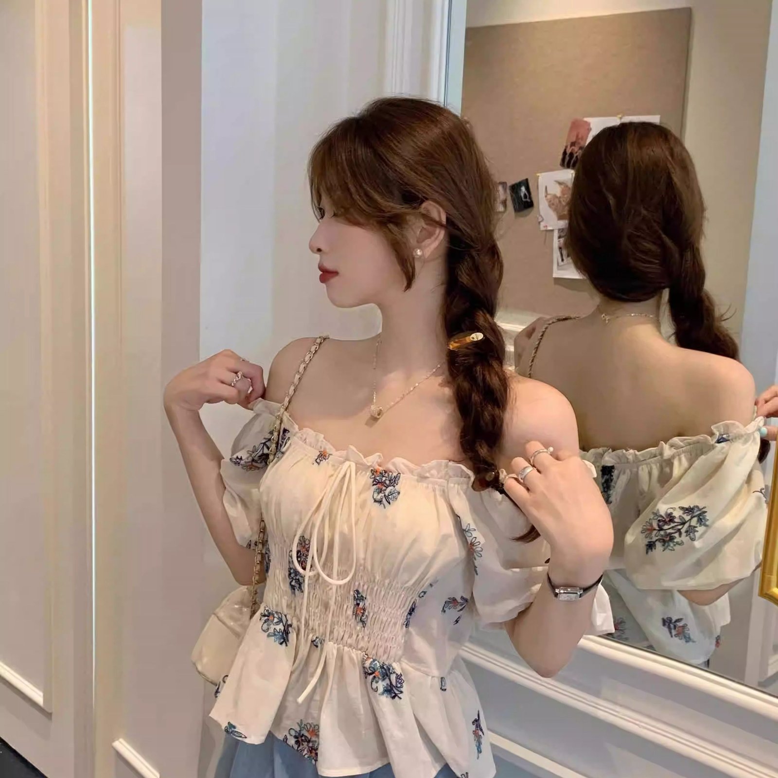 Vapetix S-3XL Original work one-shoulder bubble sleeve blouse women's top summer waist-cinch slimming stylish min – Bild 4