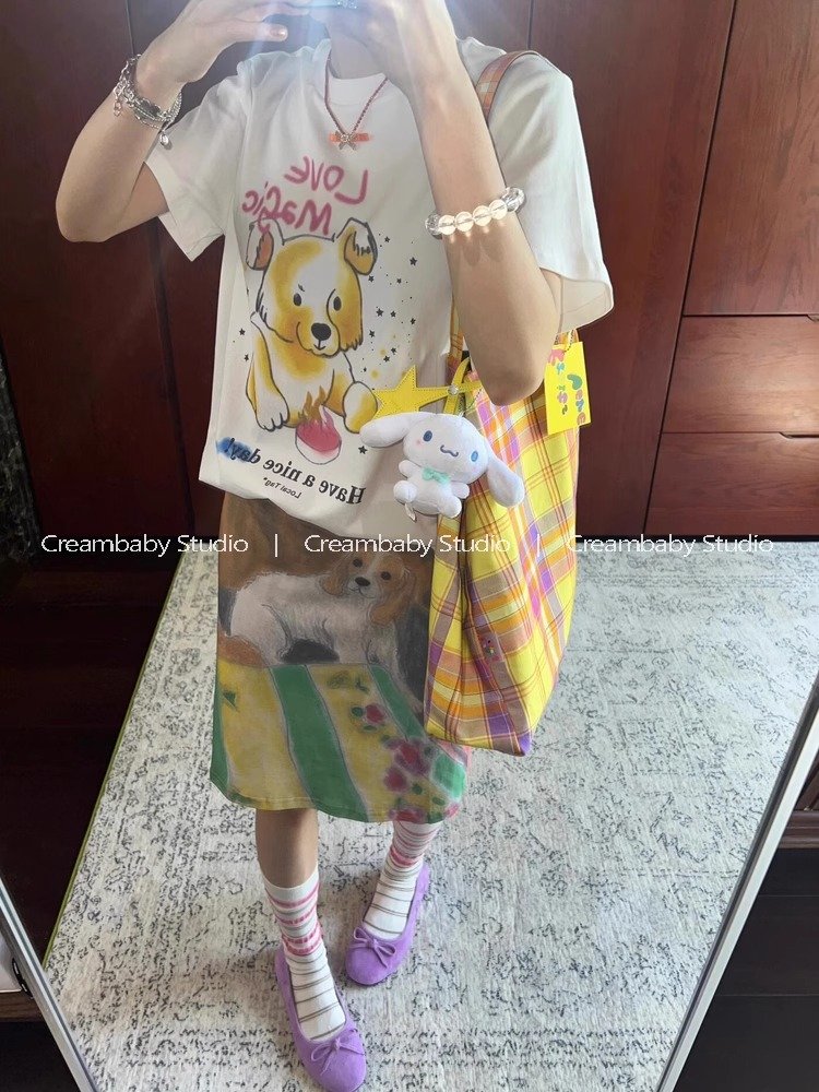 Vapetix S-3XL Korean New 21-Piece Pure Cotton - 210g 100% Cotton Summer Casual Loose Cartoon Print Short-Sleeve T - 图片 2