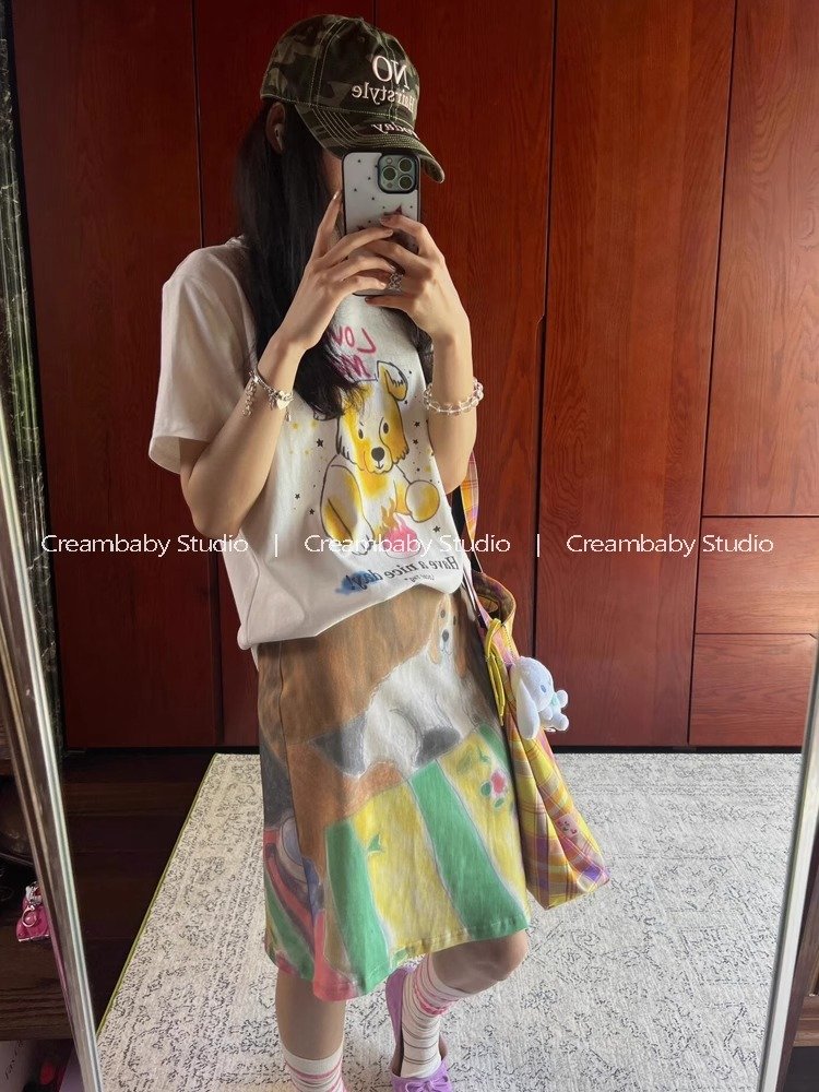 Vapetix S-3XL Korean New 21-Piece Pure Cotton - 210g 100% Cotton Summer Casual Loose Cartoon Print Short-Sleeve T - 图片 3