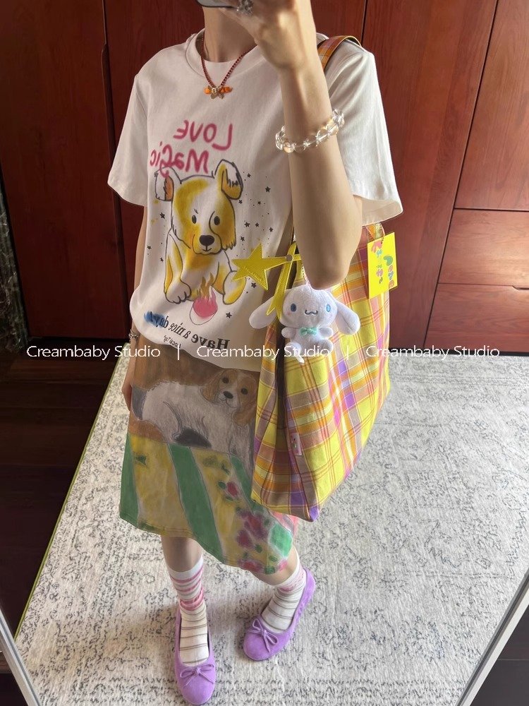 Vapetix S-3XL Korean New 21-Piece Pure Cotton - 210g 100% Cotton Summer Casual Loose Cartoon Print Short-Sleeve T - 图片 9