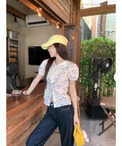Vapetix S-L  Kong is so annoying, spring wild vine flowers bubble sleeves floral blouse women's summer 2025 new