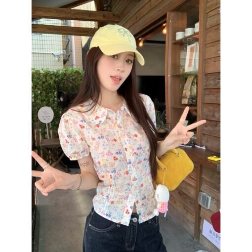 Vapetix S-L  Kong is so annoying, spring wild vine flowers bubble sleeves floral blouse women's summer 2025 new – Bild 2
