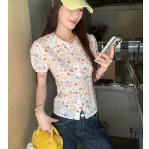 Vapetix S-L  Kong is so annoying, spring wild vine flowers bubble sleeves floral blouse women's summer 2025 new – Bild 4