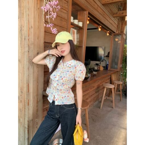 Vapetix S-L  Kong is so annoying, spring wild vine flowers bubble sleeves floral blouse women's summer 2025 new – Bild 5