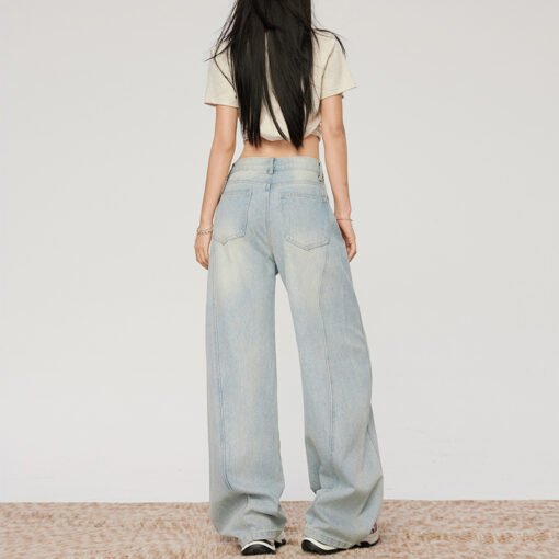 Vapetix XS-XL  Photographed~ Spring essential light washed blue micro bend knife denim casual loose wide leg pants - Obrázek 3