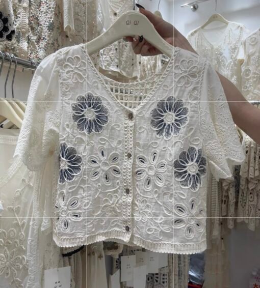 Vapetix Free Size-Free Size  Summer New Korean Style Fashion V-Neck Embroidered Splicing Sleeveless Women's Loose Slimming Top - Afbeelding 4