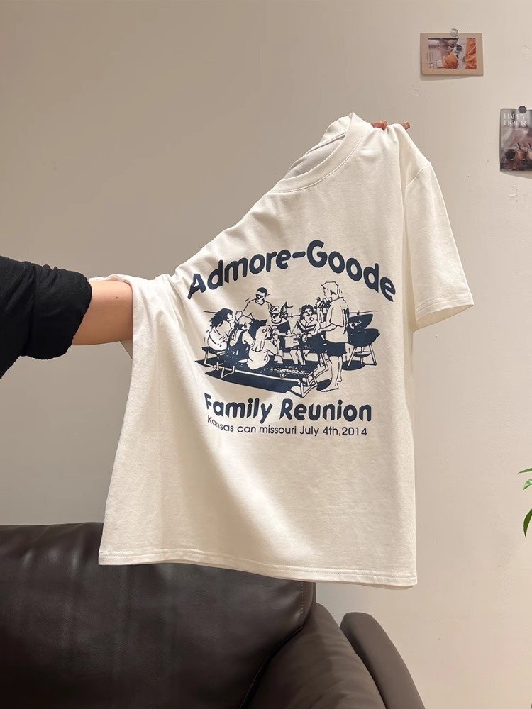 Vapetix S-3XL Korean Foreign Trade 21 Cotton - 210g 100% Cotton Summer Casual Loose Cartoon Print Short Sleeve T- – Bild 2