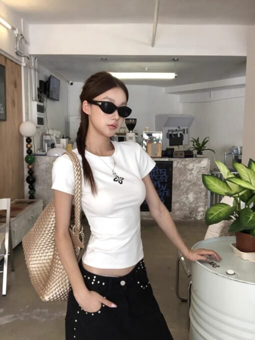 Vapetix S-2XL  Korean Foreign Trade New 40-Thread Pure Cotton 220g 92% Cotton 8% Spandex Straight Shoulder Short S – Bild 5