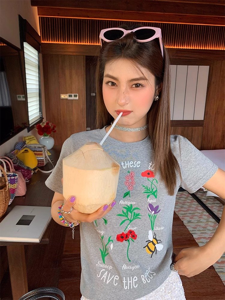 Vapetix S-2XL Official image 40 pure cotton 220g 92% cotton 8% spandex regular shoulder short sleeve women's prin - 图片 2