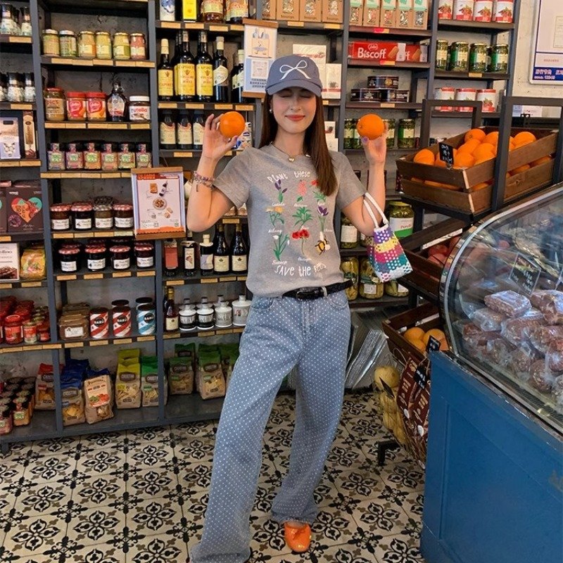 Vapetix S-2XL Official image 40 pure cotton 220g 92% cotton 8% spandex regular shoulder short sleeve women's prin - 图片 3