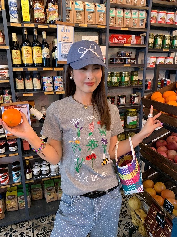 Vapetix S-2XL Official image 40 pure cotton 220g 92% cotton 8% spandex regular shoulder short sleeve women's prin - 图片 8