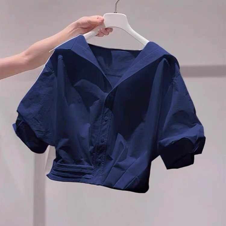 Vapetix S-3XL Chic White Half-Sleeve Short-Sleeve Shirt Summer New Loose Elegant Design Blouse Women Fashion Casu – Bild 2