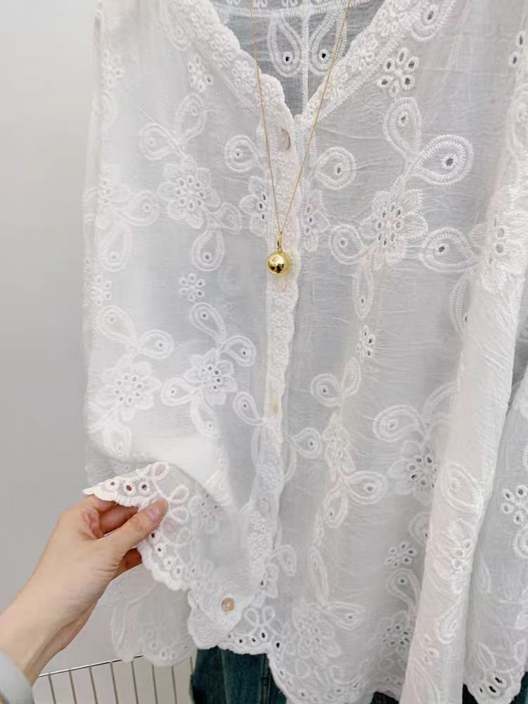 Vapetix Free Size-Free Size Modern Chinese Style National Style Embroidery White Sunscreen Shirt Slim Lightweight Luxury High-e