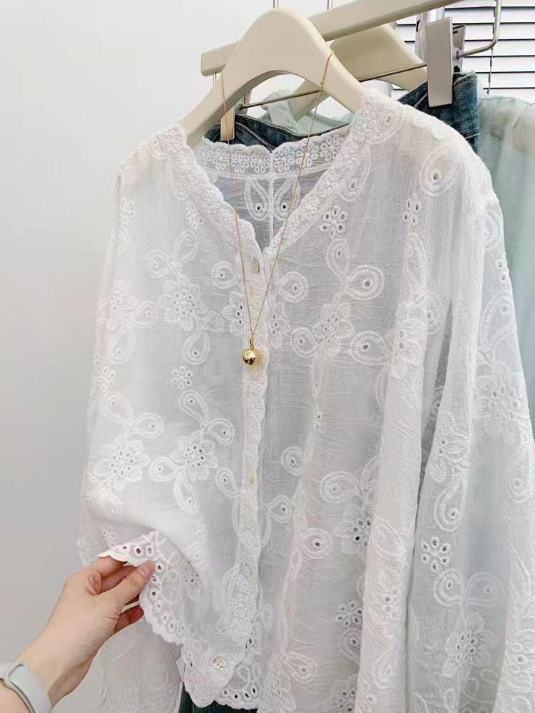 Vapetix Free Size-Free Size Modern Chinese Style National Style Embroidery White Sunscreen Shirt Slim Lightweight Luxury High-e – Bild 4