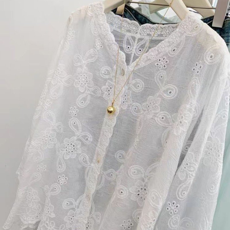 Vapetix Free Size-Free Size Modern Chinese Style National Style Embroidery White Sunscreen Shirt Slim Lightweight Luxury High-e – Bild 5