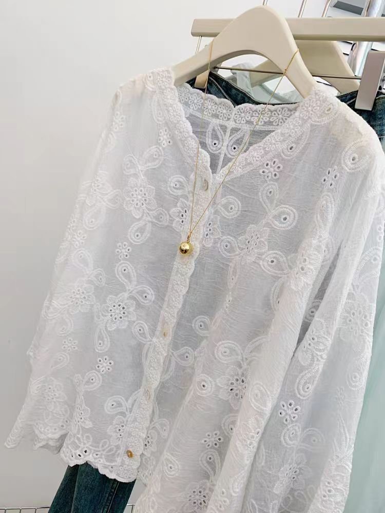 Vapetix Free Size-Free Size Modern Chinese Style National Style Embroidery White Sunscreen Shirt Slim Lightweight Luxury High-e – Bild 6