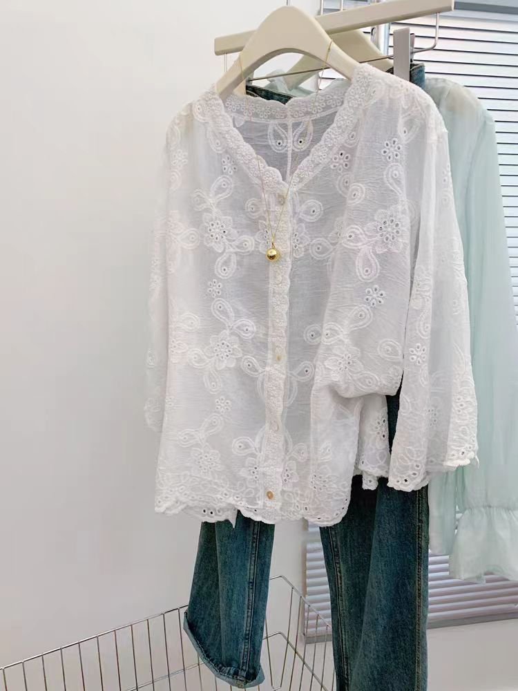 Vapetix Free Size-Free Size Modern Chinese Style National Style Embroidery White Sunscreen Shirt Slim Lightweight Luxury High-e – Bild 7