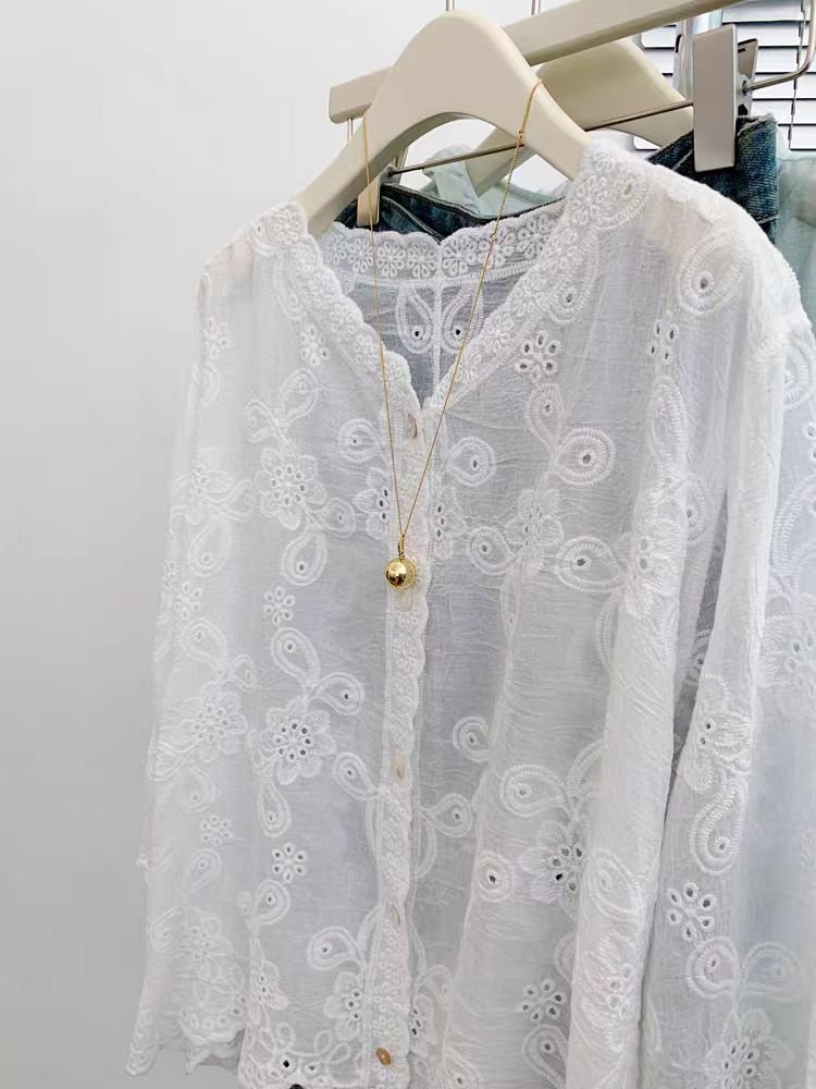 Vapetix Free Size-Free Size Modern Chinese Style National Style Embroidery White Sunscreen Shirt Slim Lightweight Luxury High-e – Bild 9