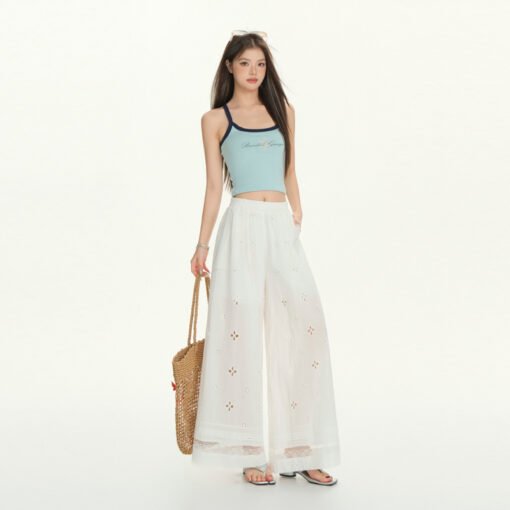 Vapetix S-XL  Photographed~ Sweet Lace Splicing Hollow-out Casual Pants 2025 Summer New Korean Version Versatile
