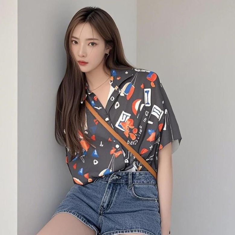 Vapetix M-2XL ~Fun cartoon print women's retro loose versatile slimming tunic shirt summer trend~ – Bild 2