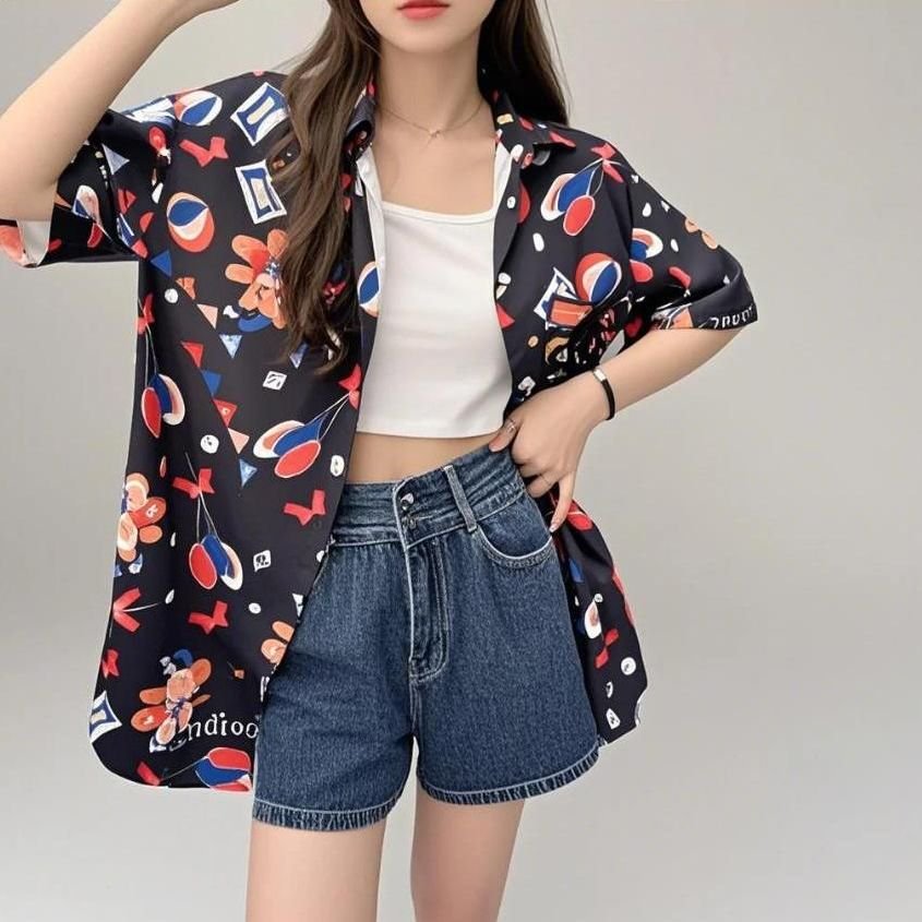 Vapetix M-2XL ~Fun cartoon print women's retro loose versatile slimming tunic shirt summer trend~ – Bild 3