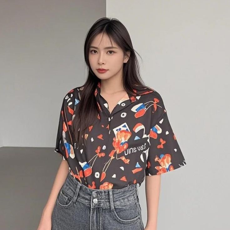 Vapetix M-2XL ~Fun cartoon print women's retro loose versatile slimming tunic shirt summer trend~ – Bild 5