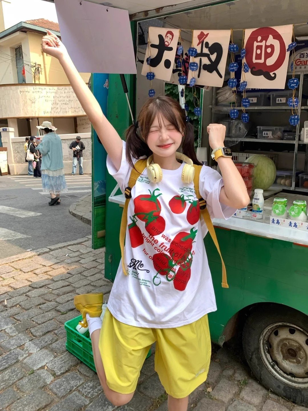 Vapetix M-2XL Pure cotton combed close-knit 220g sweet cool girl cute age-defying tomato print loose and versatil - 图片 2